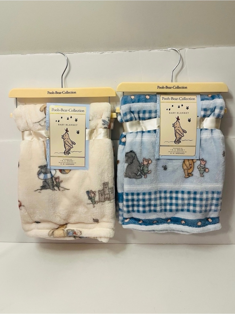 Winnie the Pooh Bear Collection Lot of 2 Baby Blankets Baseball Beach Sandcastle